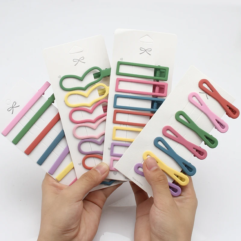 

7 шт. полые квадратные однословные заколки для волос красочный бант геометрический матовый зажим для волос женская металлическая заколка г...