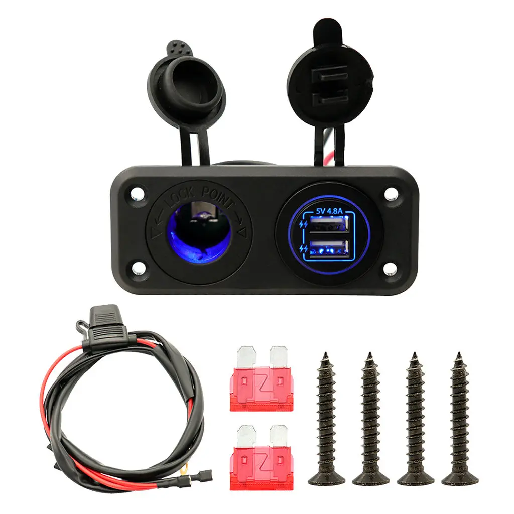 

1 Set Car Flush Mount USB Port Socket Panel 3.5mm AUX Dual USB Extension Cable Adapter For Auto Boat Yacht RV IP65 12-24V
