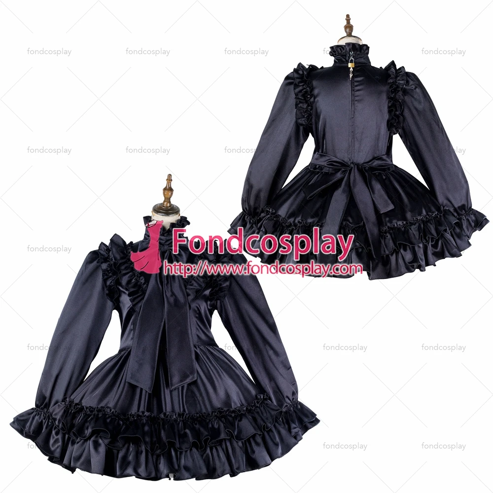 

fondcosplay adult sexy cross dressing sissy maid short black satin dress lockable Uniform cosplay costume Tailor-made[G2143]