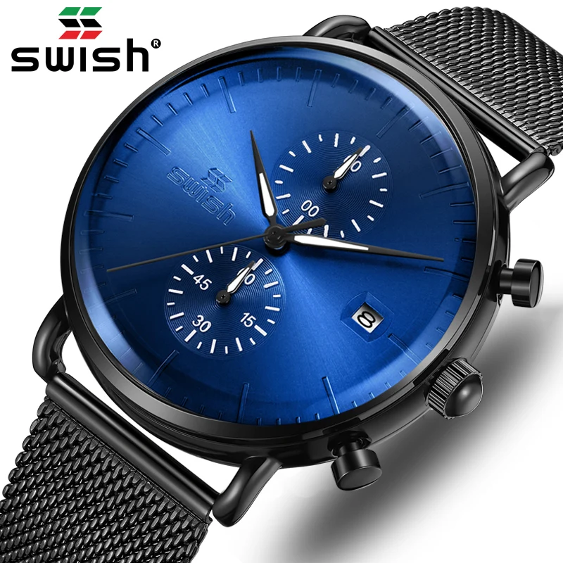 Watches Men Top Brand Luxury Black Steel Business Quartz Wristwatches Waterproof Man Sports Chronograph Clock Relogio Masculino