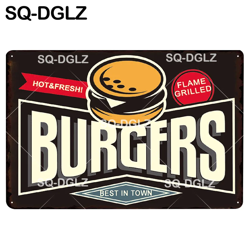 [SQ DGLZ] свежий гамбургеров металлический знак Винтаж Бар Декор Оловянная табличка