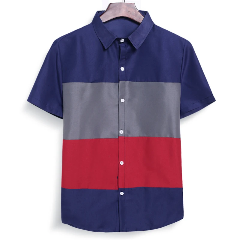 

2021New lightweight men's short-sleeved stitching shirt four-color lapel shirt