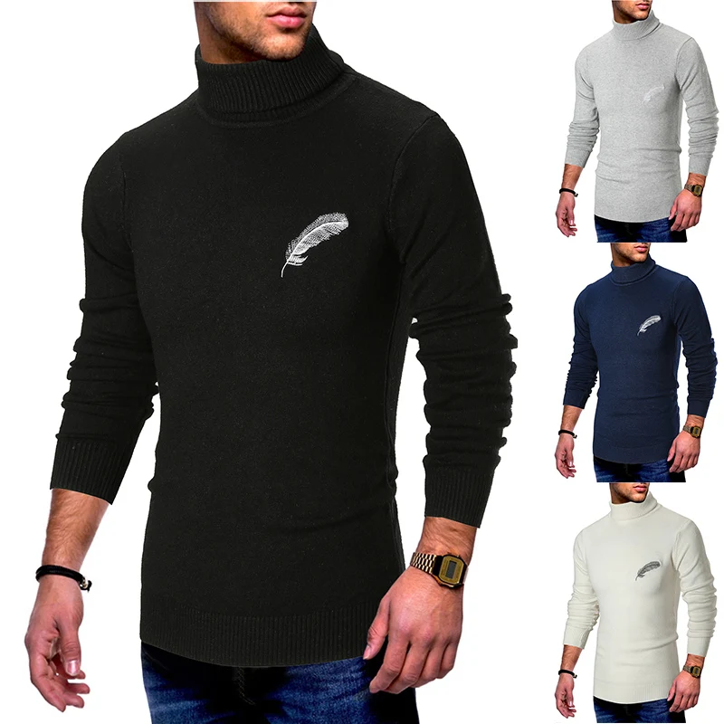 Свитер Mirecoo мужской с высоким воротом водолазка перьями в стиле Харадзюку