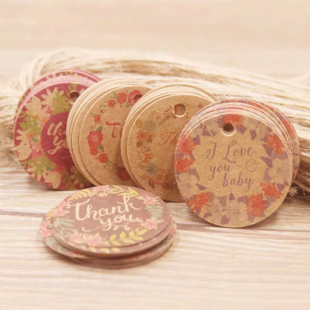 Новинка 3 см круглая печатная Подарочная бирка спасибо винтажная крафт бумага