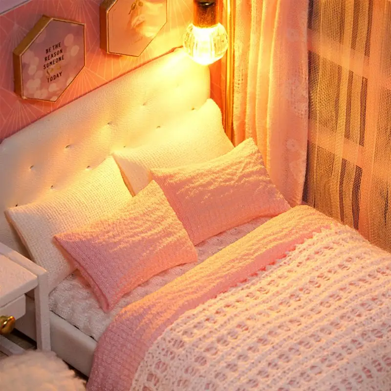 

DIY Miniature Dollhouse Kit with Light-Wooden Mini House Set Birthday Gifts 203E