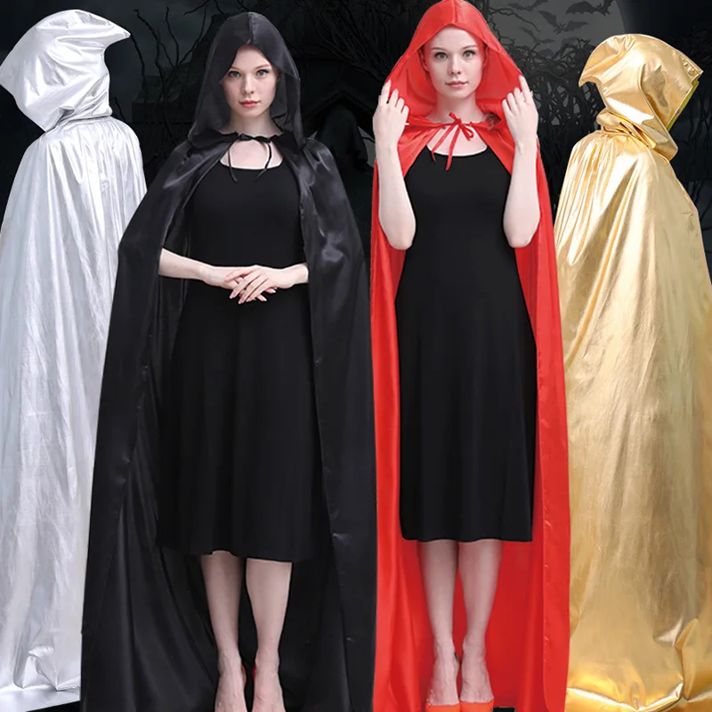 2022 Halloween Long Hooded Cape Adult Kid Unisex Grim Reaper Cloak Black Purple Gold Cosplay Costume Bright Xmas Decor | Дом и сад