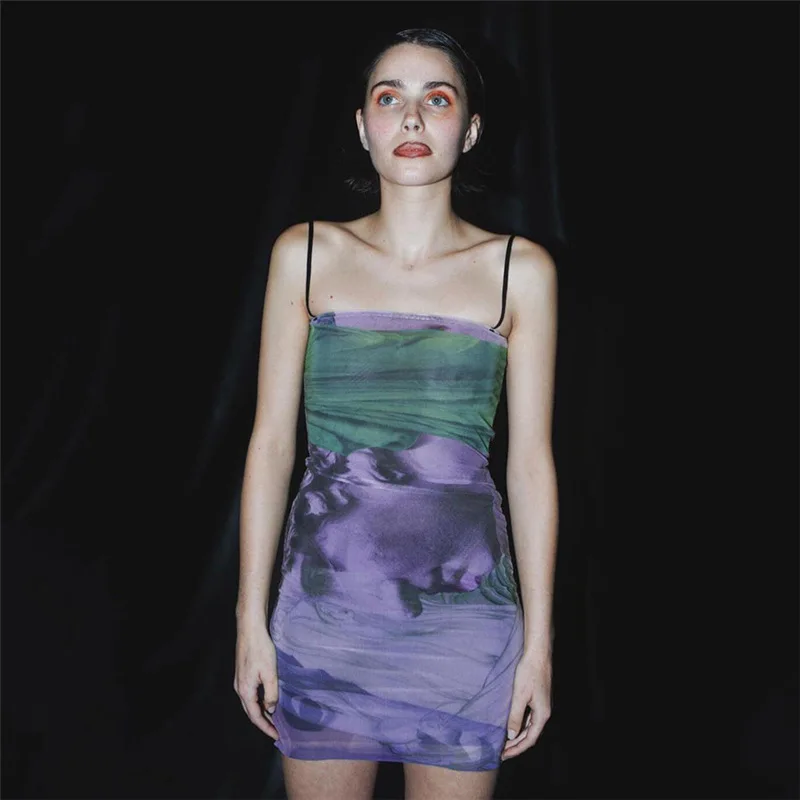 

Summer Sexy Dress Ladies Sling Shoulder Strap Fashion Tie-Dye Printing Slim Bag Hip Mujer Beach Vocation Party Club 2021