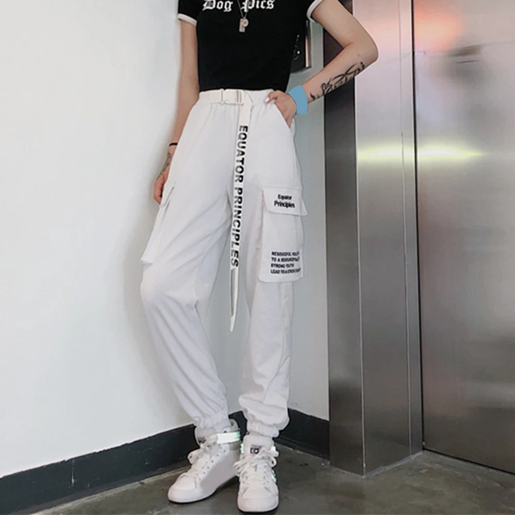 

Woman Sweatpants Mid Rise Workout Trousers Loose Joggers Sport Long Soild White Letter Printed Hip Hop Style Fall Harem Pants