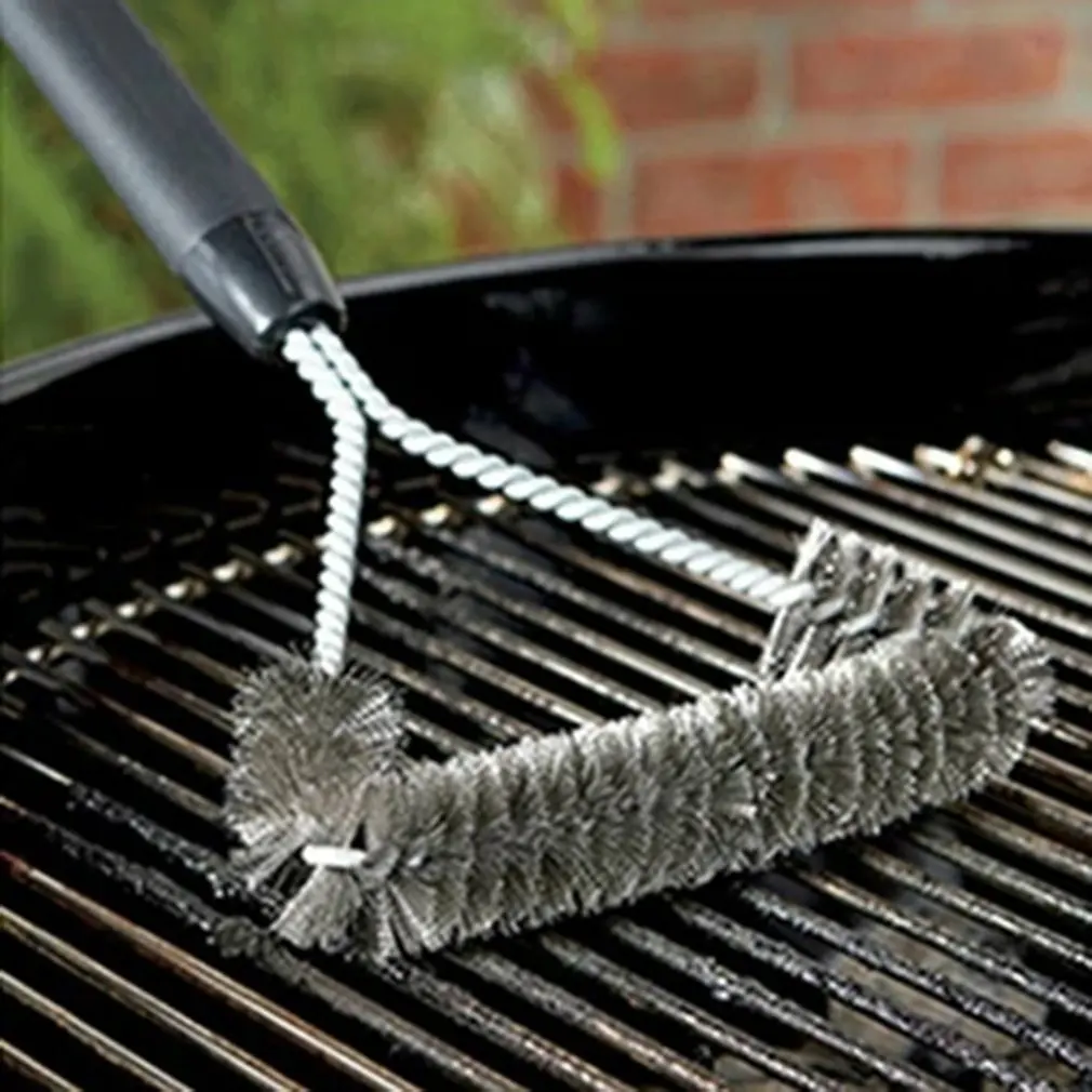 

Kitchen Accessories BBQ Grill Barbecue Kit Cleaning Brush Utensils Stainless Steel Avoid Injury Bristles Triangle Tools