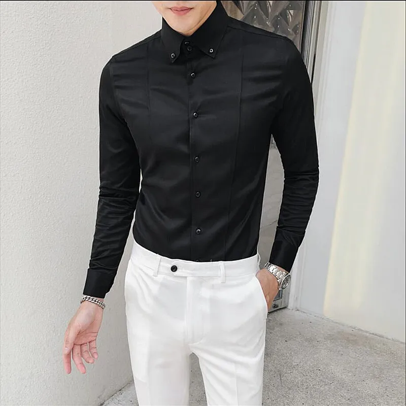 Роскошная брендовая Новая модная мужская рубашка с длинным рукавом однотонная
