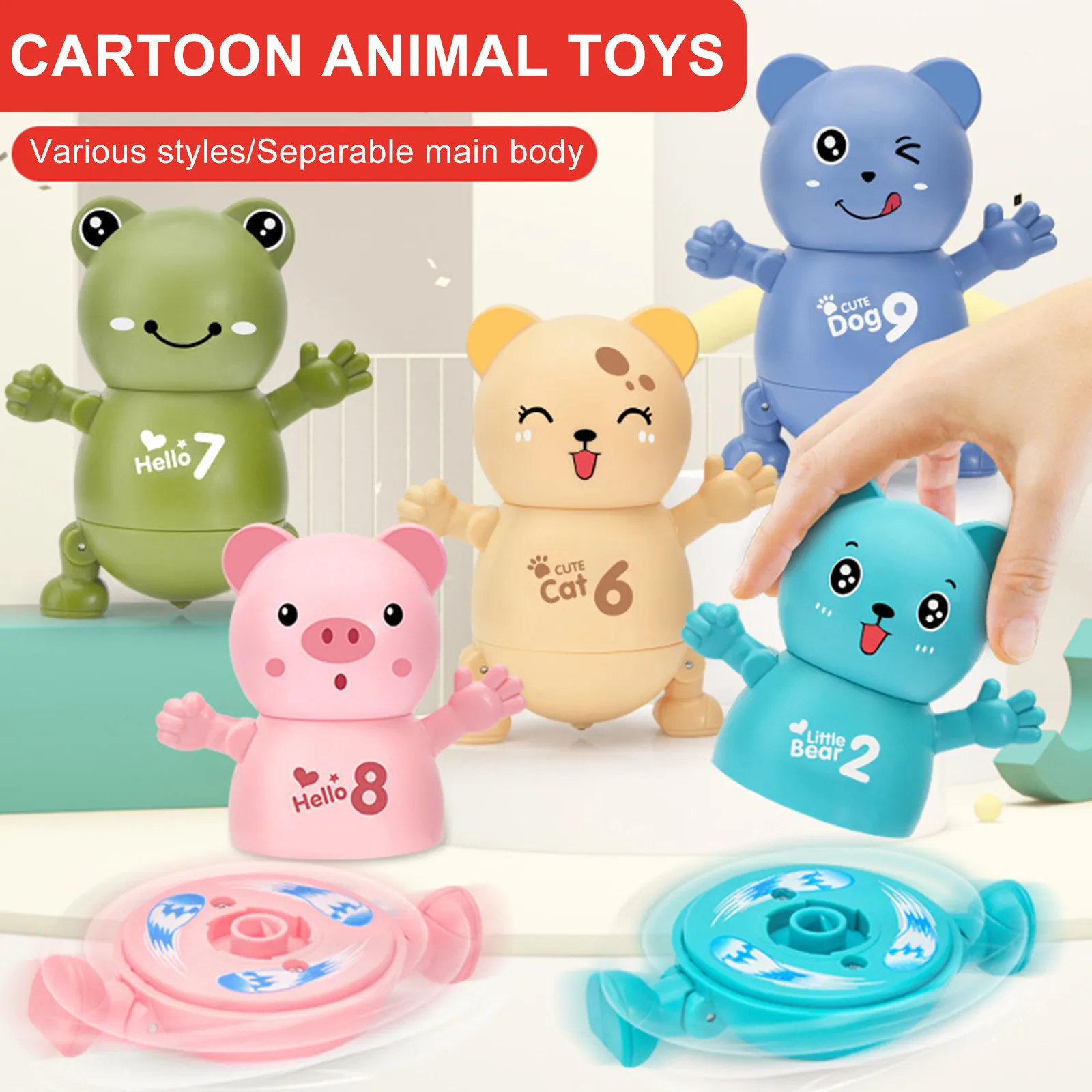 

Cute Pet Animals PK Rotating Press Toys Cartoon Double Toy Gifts Cartoon Little Bear Spinning Educational Toys Puzzle Gift