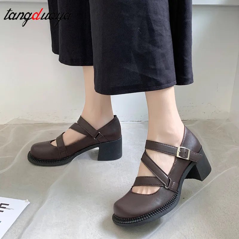 Обувь в стиле панк женская повседневная обувь на высоком каблуке с пряжкой