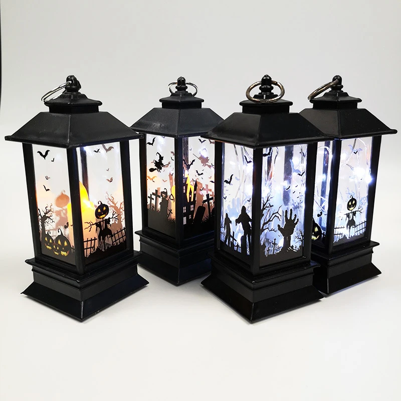 

Halloween LED Lighthouse Simulation Flame Lanterns with Pumpkin/Ghost Hand/Witch Pattern Decoration Props Lights
