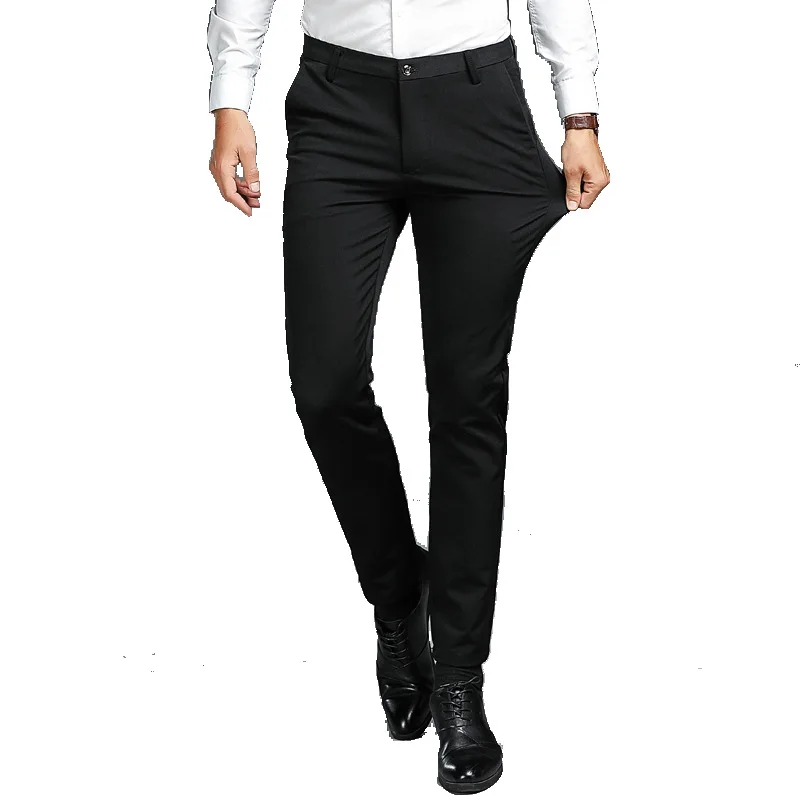 

Pantalon Homme 2021 New Men's Business Dress Pants Solid Color Slim Fit Formal Office Suit Pant Streetwear Man Casual Trousers
