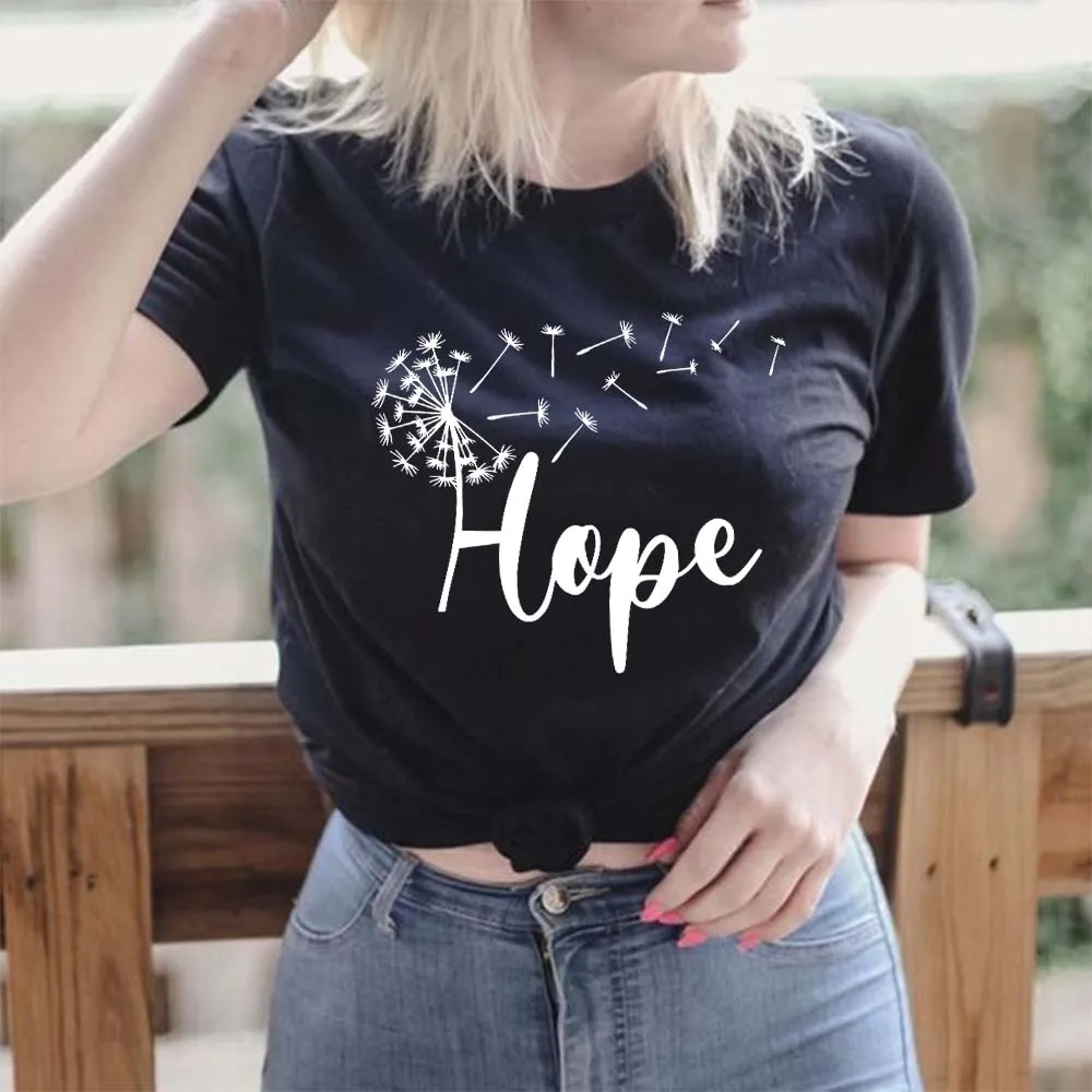 

Dandelion Hope Printed T Shirt Women Faith Graphic T-shirt Harajuku Tops Tee Casual Summer Short Sleeve Tshirt Female Tshirts