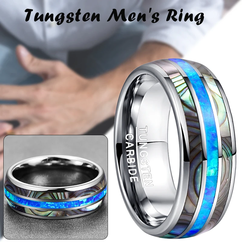 

Кольцо Tungsten Rings Dome Abalone Shell Blue Center Wedding Bands For Men Women Comfort Fit Size 6 To 13 Кольца 2021 Тренд