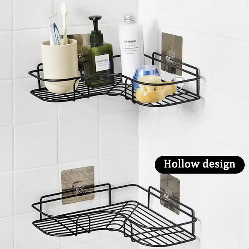 

Bathroom Shelf Shower Wall Mount Shampoo Storage Holder With Suction Cup No Drilling Iron Kitchen Storage Bathroom Accessories