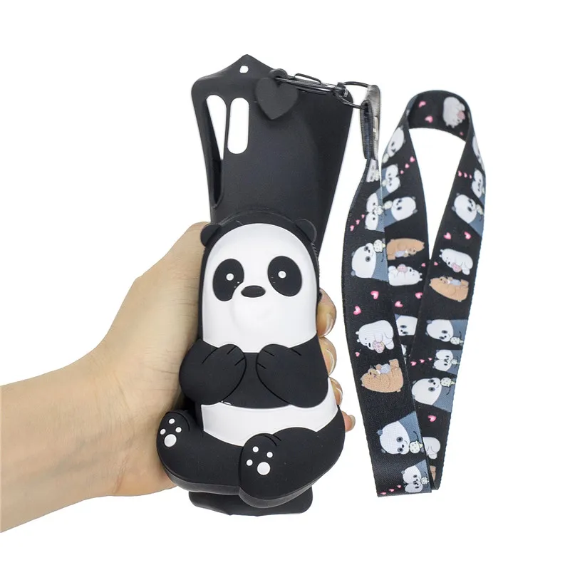 black panda С принтом медвежонка панды Дамбо шеи Плетеный бумажник кошелек для мелочи для samsung Galaxy J4 J6P S8 S9 S10Plus Note8 9 Note10 плюс A50 A9 A7 чехол - Цвет: black panda