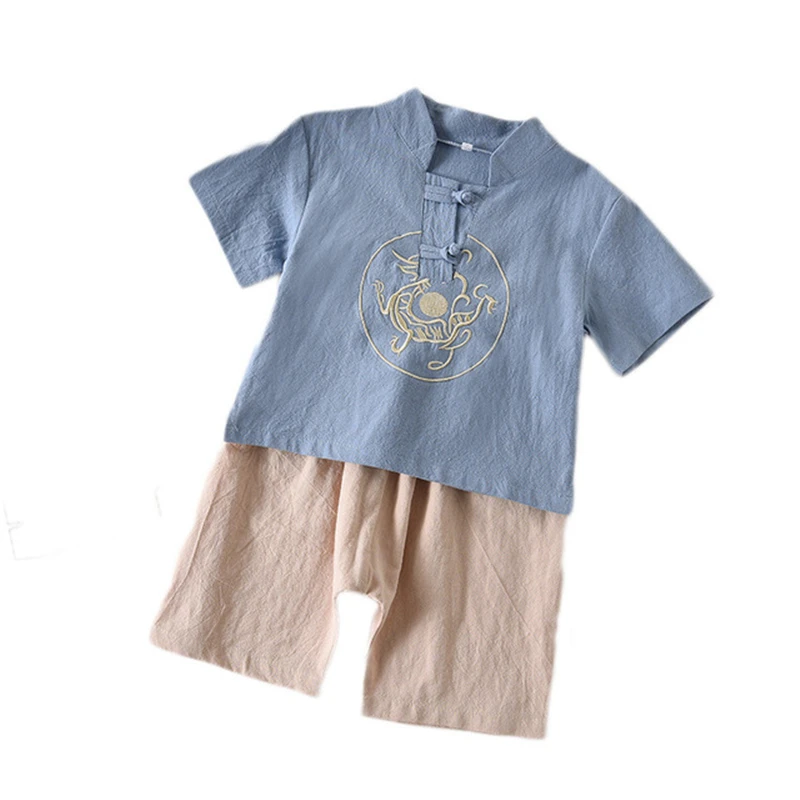 Children's Hanfu short-sleeved male baby summer new year-old children's boy Chinese style suit Tang vestido chino | Тематическая