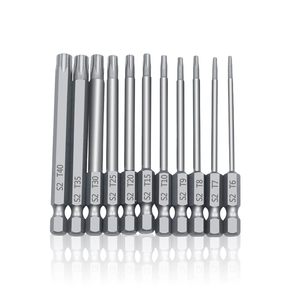

11 Pieces Screwdriver Bits Set Hexagonal Handle Screwing Alloy Steel Torx Replacement High Precision Working Hand 100mm