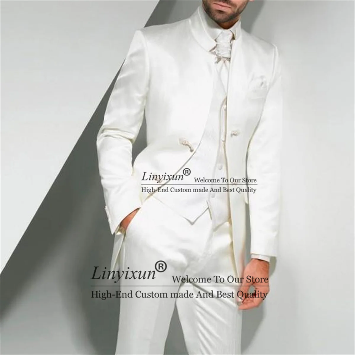 

Винтажный Белый Длинный блейзер, облегающие мужские костюмы для жениха, свадебный смокинг, Официальный Мужской комплект из 3 предметов, мод...