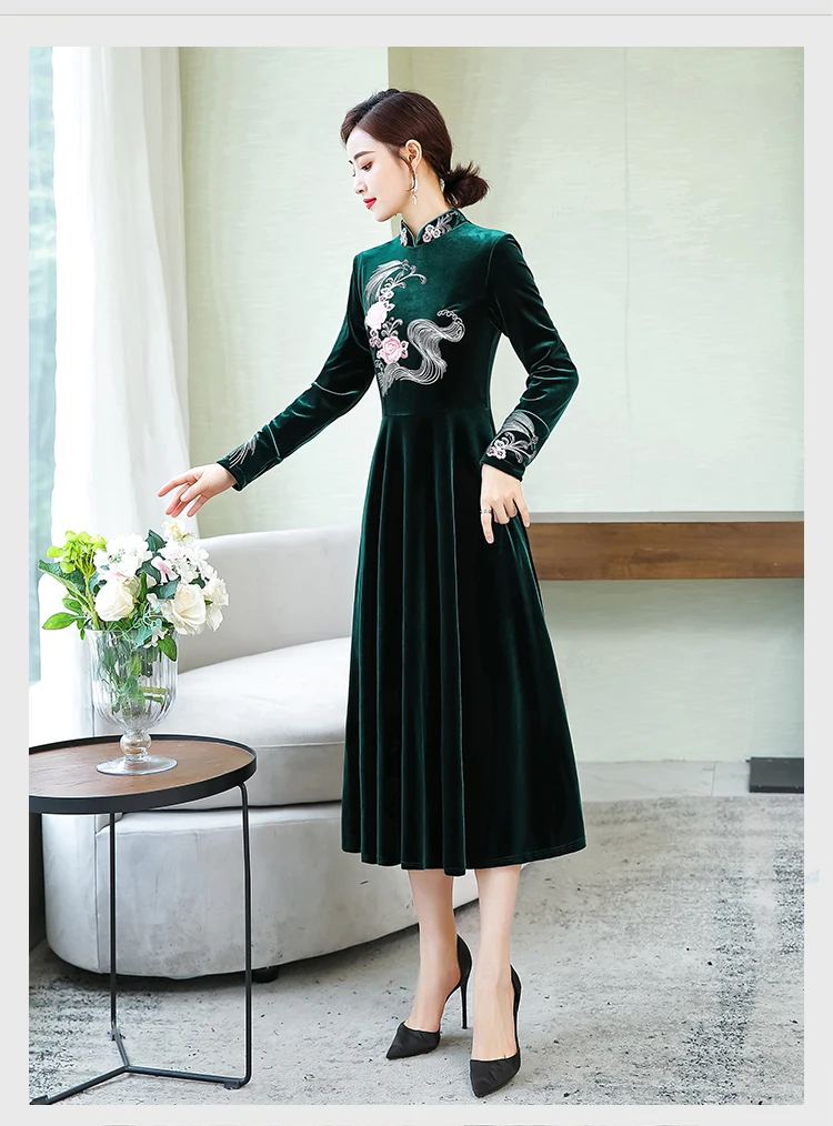 M-XXXXL vrouwen jurk; коллекция года; сезон осень-зима; китайский стиль; Национальный стиль; женский Улучшенный Чонсам; большие размеры
