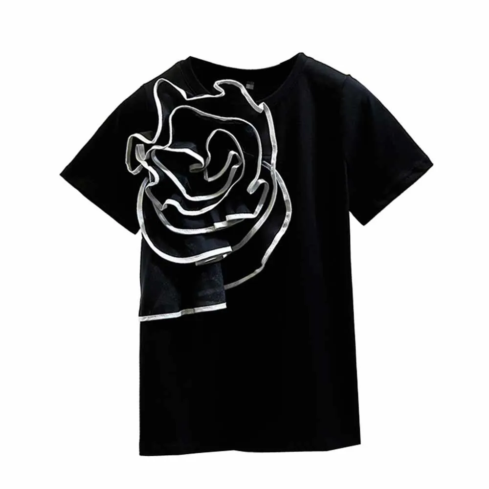 Футболка женская трехмерная с коротким рукавом модный топ крупными цветами и