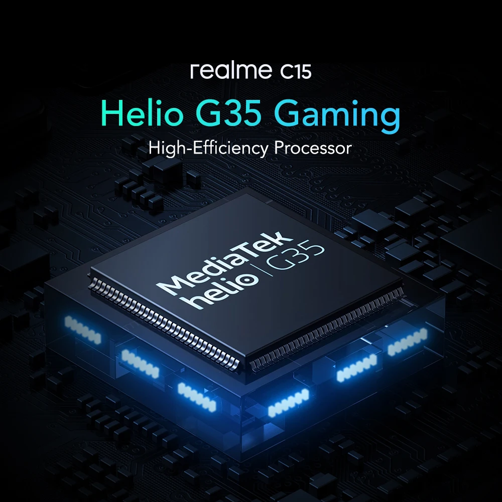 

realme C15 Global Version 4GB RAM 64GB ROM Helio G35 6000mAh Battery 13MP AI Quad Cameras Multi Language Play Store