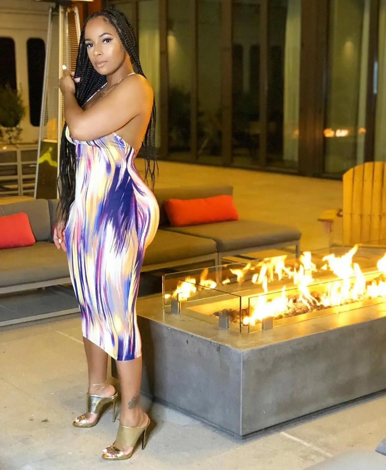 

Women Sexy Bandage Dress Summer Sleeveless Bodycon Party Dress Colorful Tie Dye Printed Elegant Dress