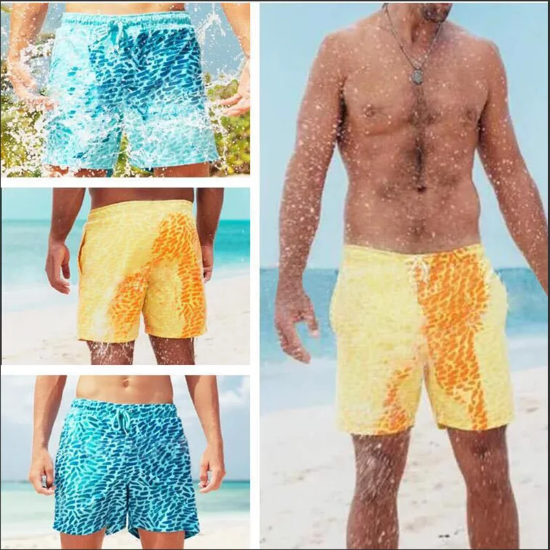 

Adult Men's Warm Sensitive Color Changing Shorts Casual Sports Water Color Changing Breathable Quick Drying Beach Pants