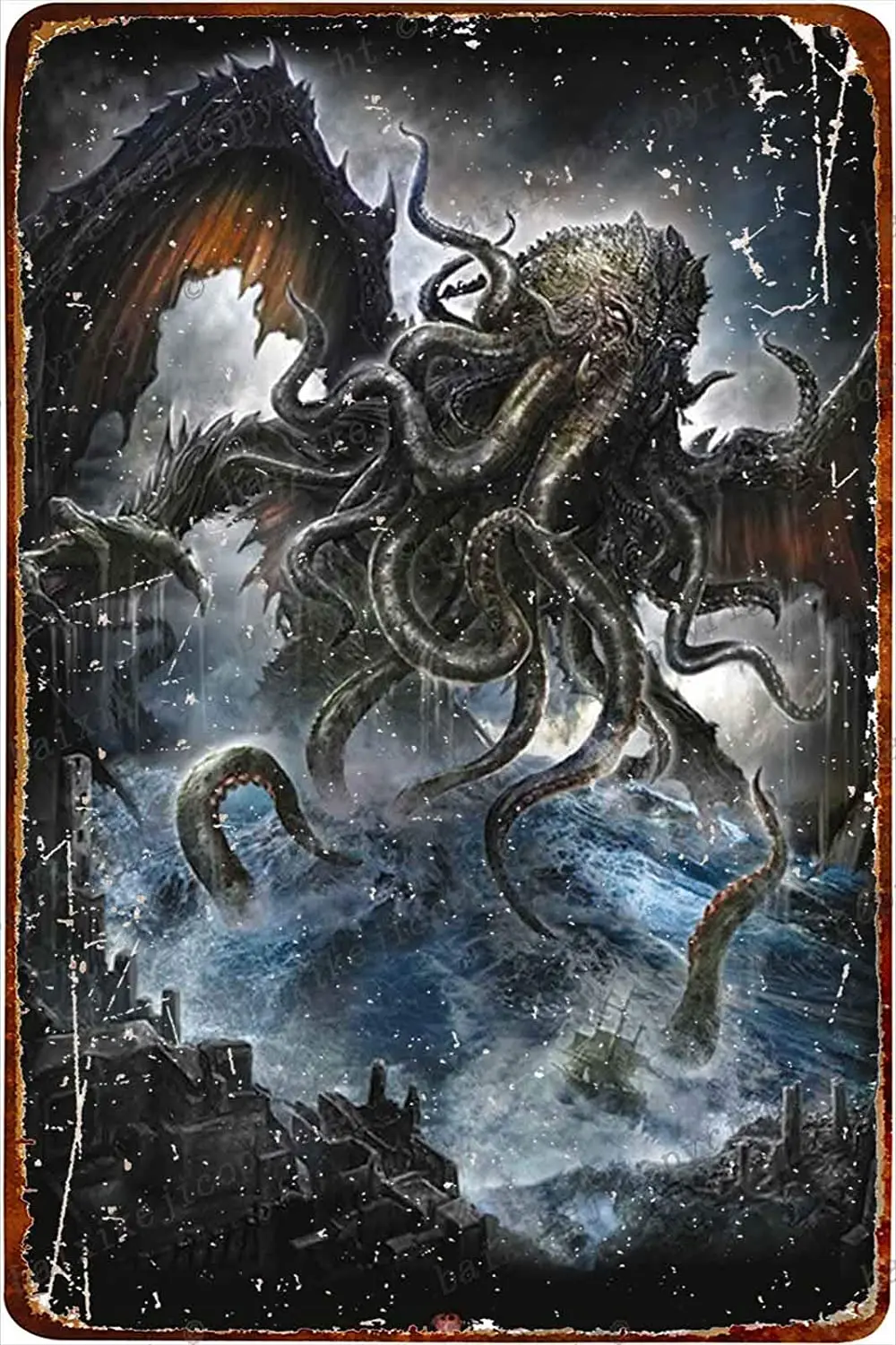 

Cthulhu Rising from Depths Oceans of the Dark Gods Tin Sign Vintage Metal Sign Poster Home Wall Decor Cafe Bar Pub club Gift