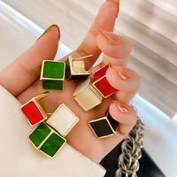 hip hop 4 designs multicolor metallic pendant earrings for women ladies hollow geometric cube dangle earrings accessories