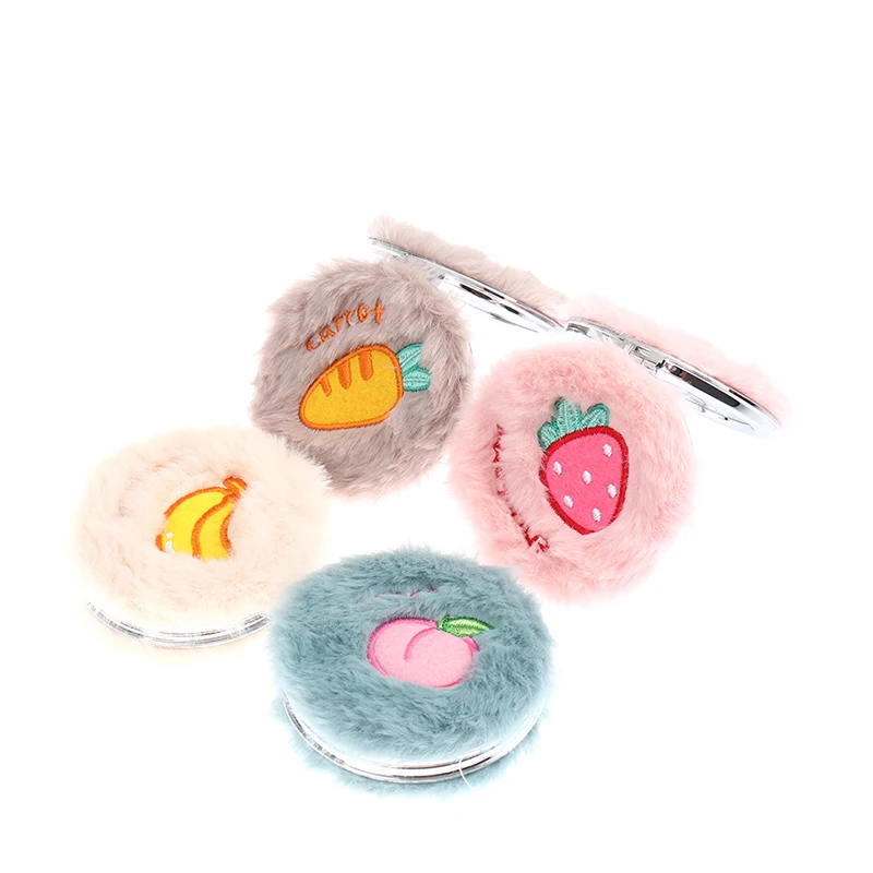 

Plush Round Foldable Mirror Cartoon Portable Double-Side Magnifier Makeup Mirror
