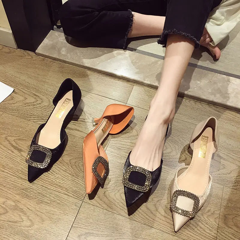 

2021 New Versatile Pointed Diamond Soft Sole Comfortable Shallow Mouth Women's Shoes Party Shoes Single Shoes