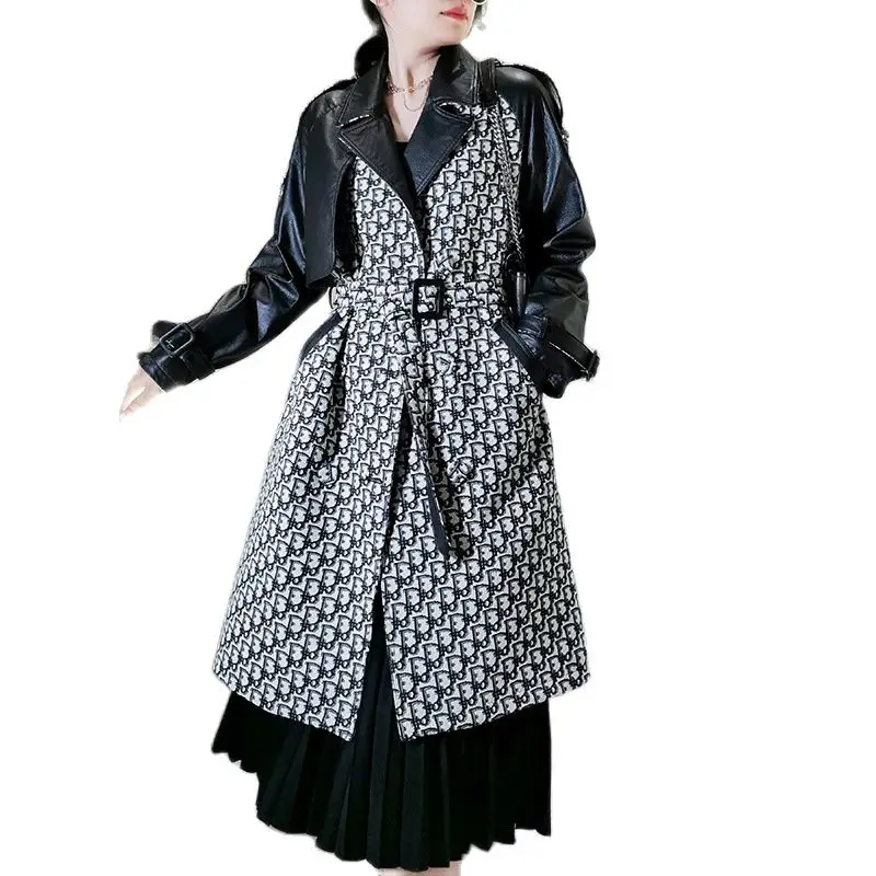

2020 new sheepskin splicing women genuine leather trench coat sheepskin windcoat womens genuine leather coats learher jackets