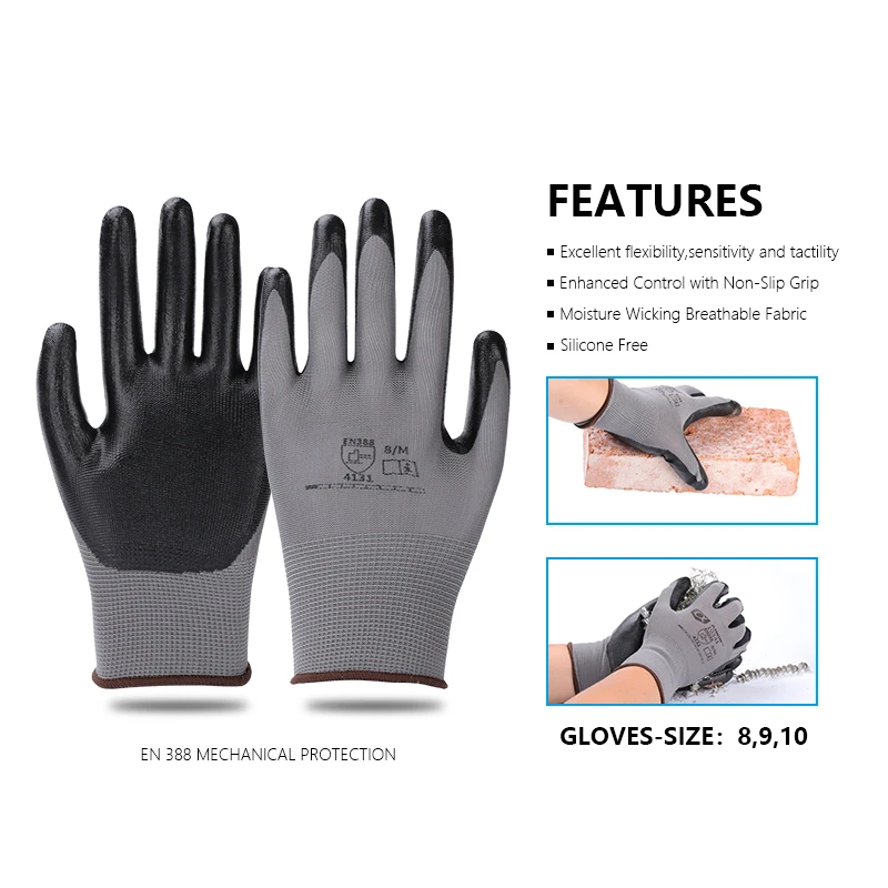 Рабочие перчатки Andanda нейлоновые гладкие полиэфирные NBR 13 калибра рабочие для