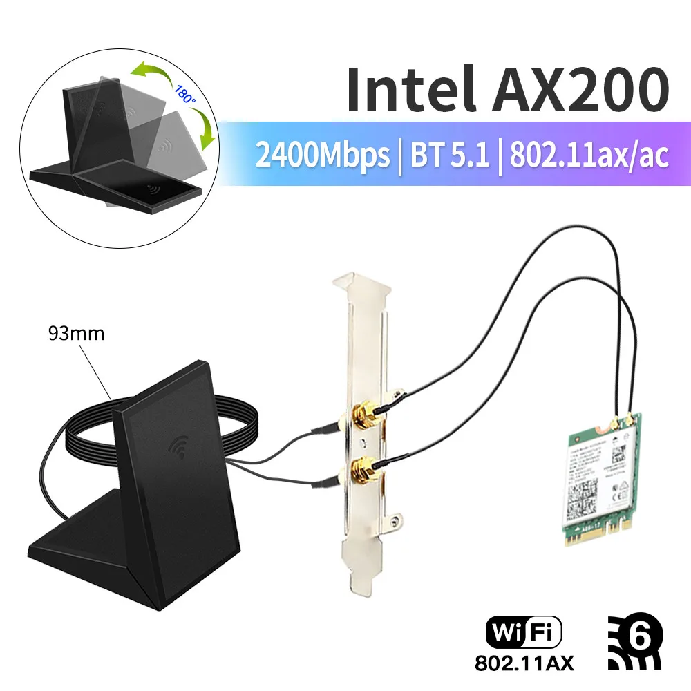 

2400Mbps For Wifi 6 Intel AX200 Wifi Card Bluetooth 5.1 Wireless Adapter 802.11ax/ac Desktop Kit AX200NGW M.2 Network Wlan Card