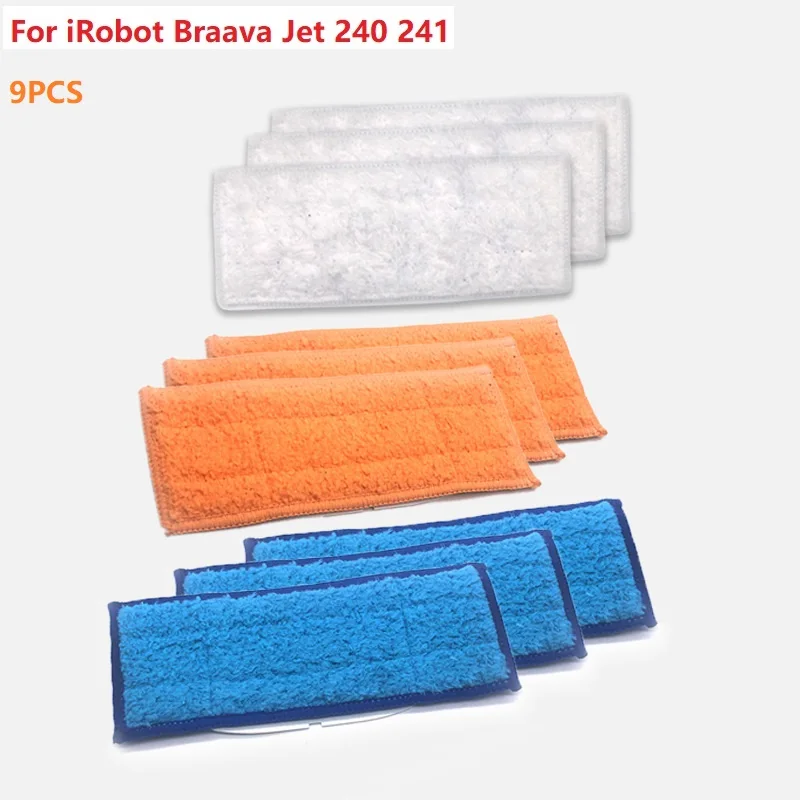 9 pcs/lot robot cleaner brushes spare parts Wet Pad Mop +Damp Pad Mop + Dry Pad Mop for iRobot Braava Jet 240 241 Cleaner Robots