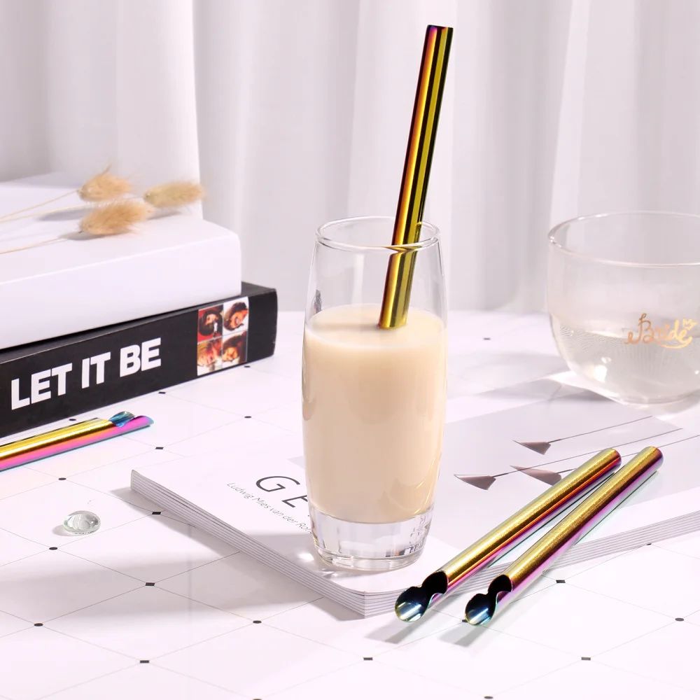 

Yardwe 4pcs Reusable Straws 304 Stainless Steel Creative Stirrer Long Drinking Straws