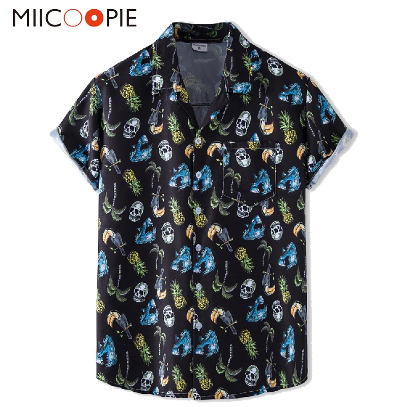 

Летняя Пляжная Мужская одежда, мужская рубашка в гавайском стиле с принтом и короткими рукавами, повседневная свободная Мужская рубашка дл...