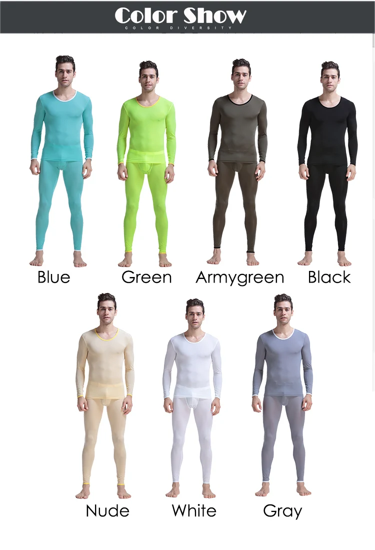 IYUNYI 1 комплект мужское шелковое тонкое длинное эластичное термобелье с круглым