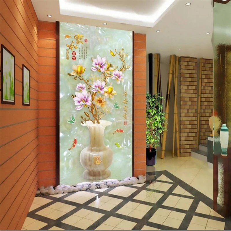 Пользовательские обои 3d фрески вход безопасная и богатая ваза нефрит Резные