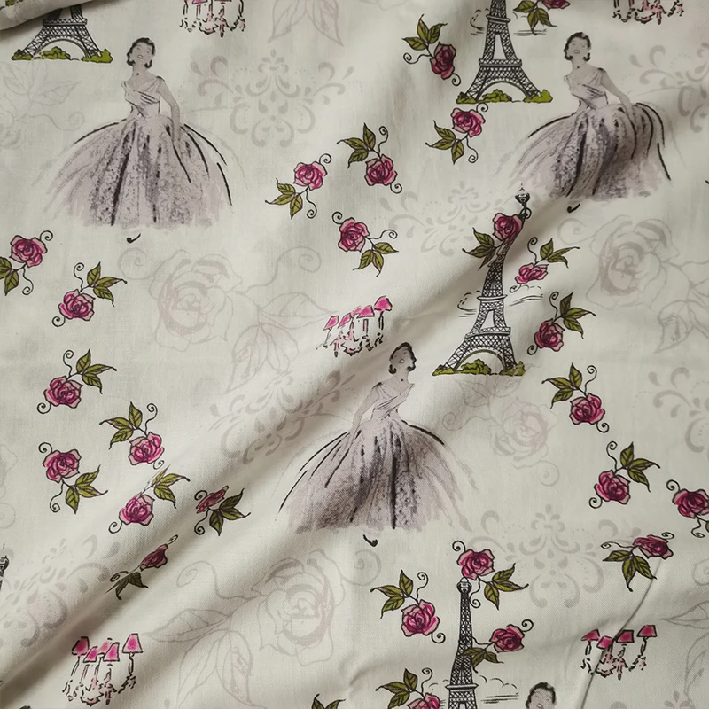 Красивое платье хлопковая ткань французская Невеста/розы/Эйфелева башня с