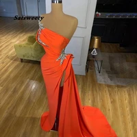 orange high split mermaid evening dresses gowns 2022 one shoulder elegant sexy for women party prom gowns
