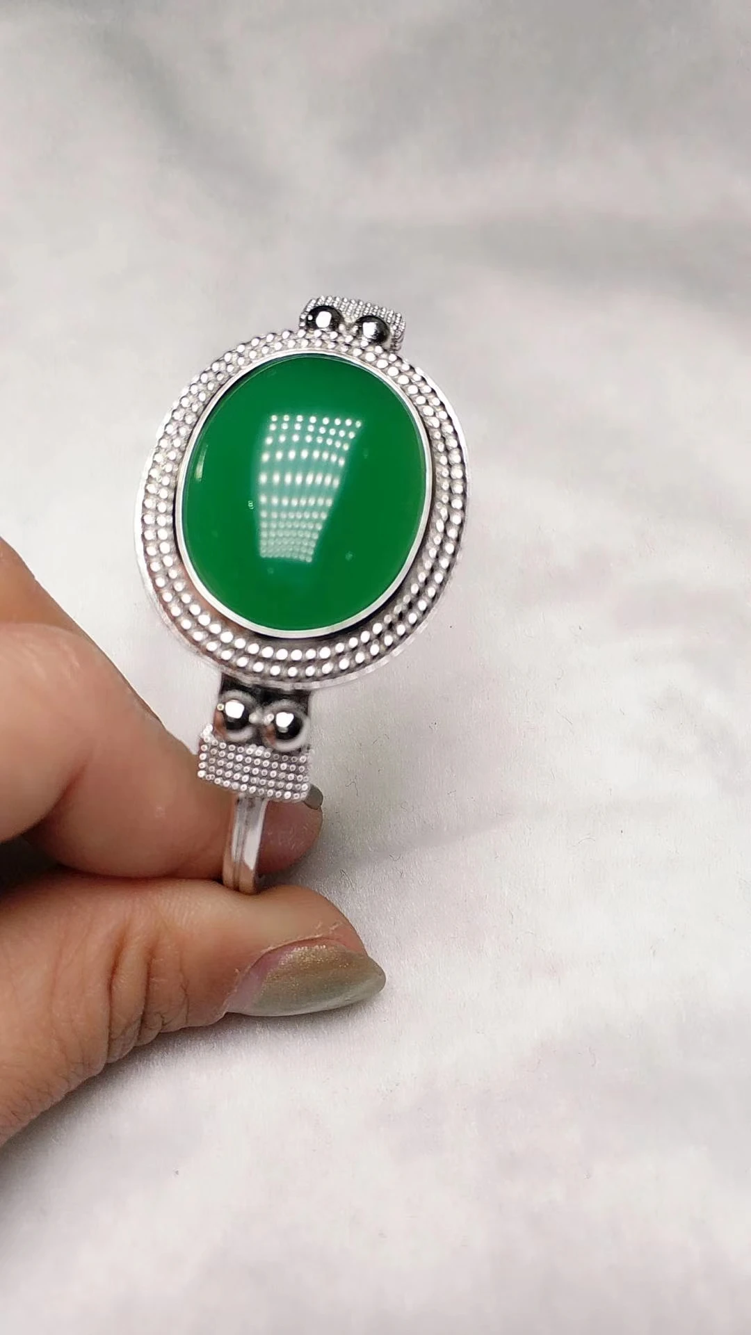 

LETSFUN Fine Jewelry Sterling S925 Silver Bangle Jade Bracelet Free Shipping