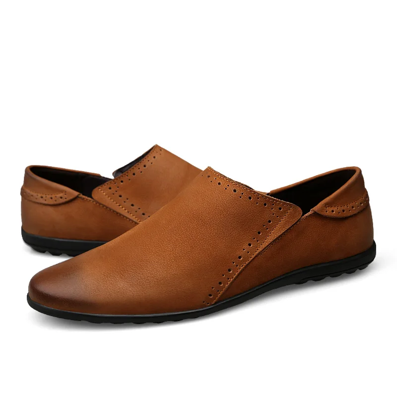 Мужские повседневные Мокасины из натуральной воловьей кожи коричневые или