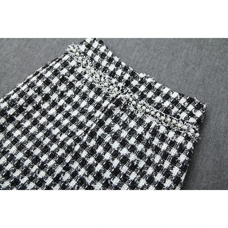 Высокое качество Новый Стильный Осень Зима 2019 дизайнерский костюм набор женский клетчатый твидовый пиджак