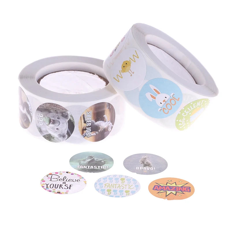 

500Pcs/roll kids cartoon Stickers Toy zoo Animals school teacher reward sticker