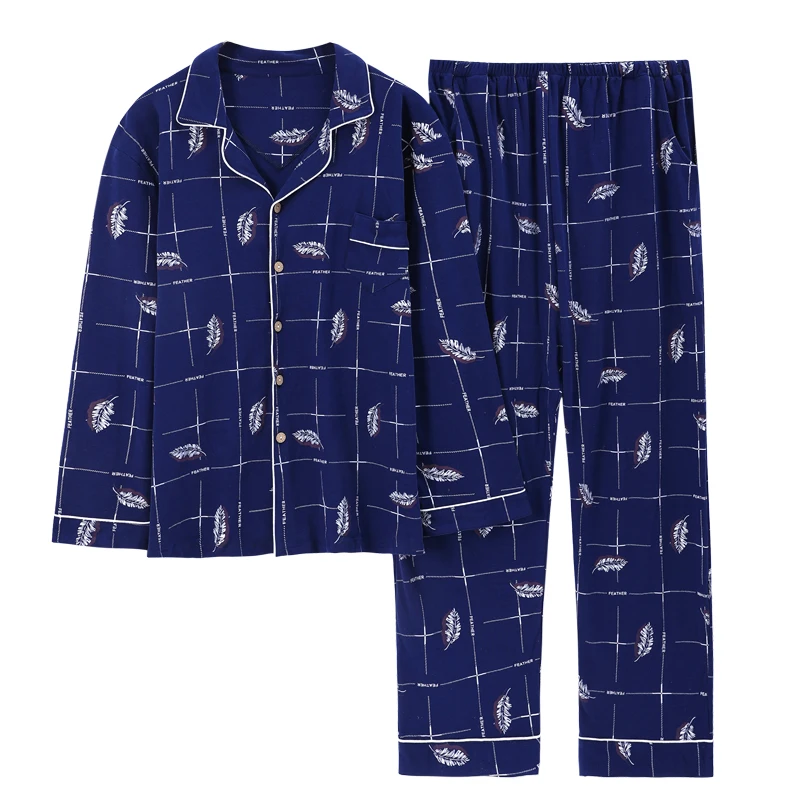 

BZEL Cotton Sleepwear Men Pajama Set Turn-Down Collar Home Suit Man Loose Nighty New Autumn Winter Pijama Comfortable Loungewear