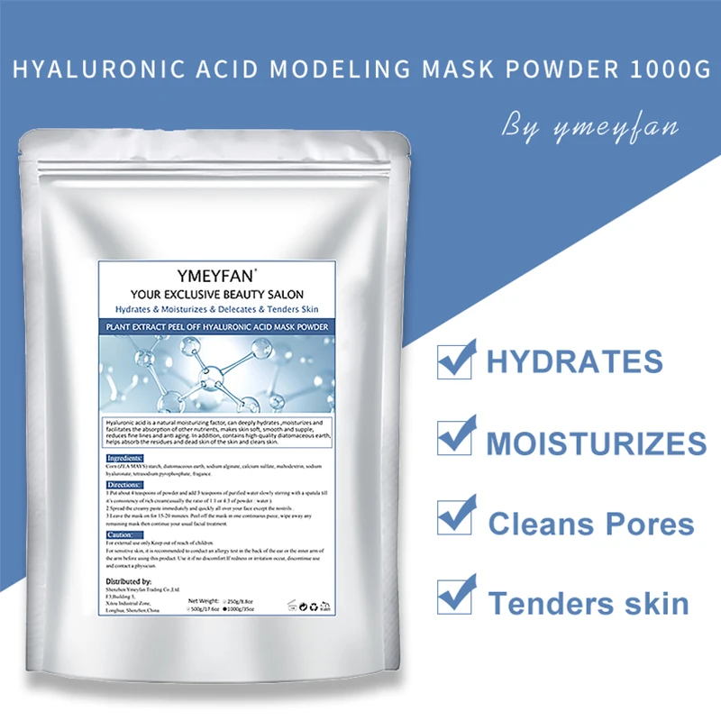 1KG/Pack Hyaluronic Acid Modeling Mask Powder Moisturizing Deep Cleaning Pores Tender Peel off Face Mask Skin Care Jelly Powder